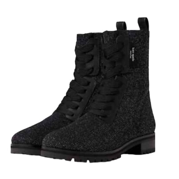 Kate Spade Merigue Knit Combat Boots Black Silver Sparkle Size 7.5 - Picture 3 of 12